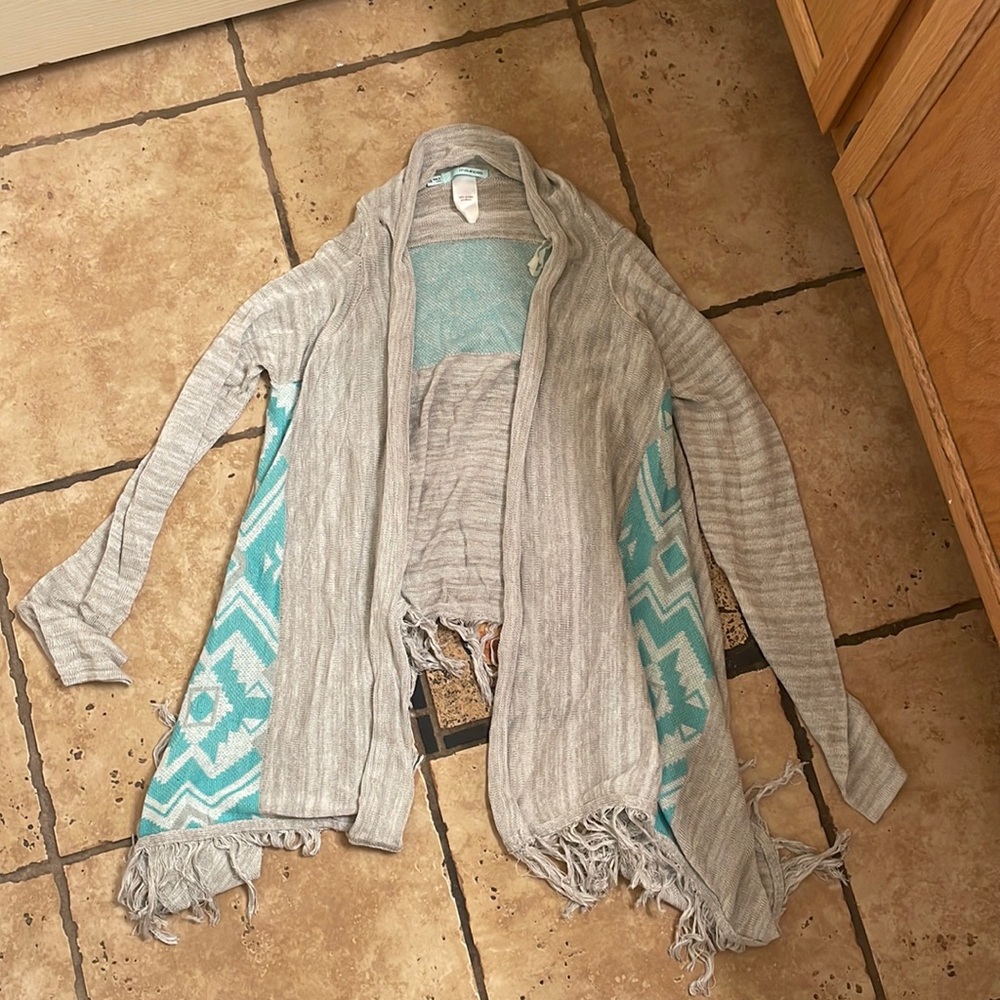 Turquoise Aztec cardigan with fringe Maurice’s XS